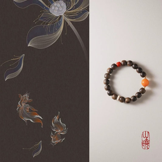 Chanyin Natural Gemstone Healing Bracelet – Black Obsidian and Carnelian with 18k Gold Accents