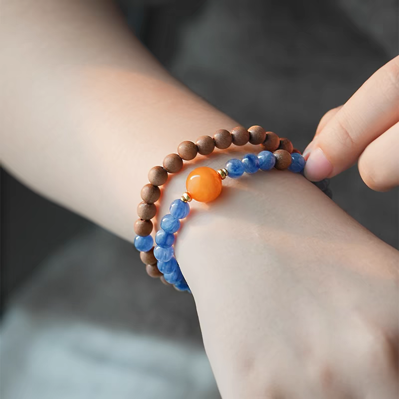 Lan Yu Feng Shui Bracelet – Handmade Sandalwood, Kyanite & Amber Mala Beads for Wealth, Protection & Spiritual Balance