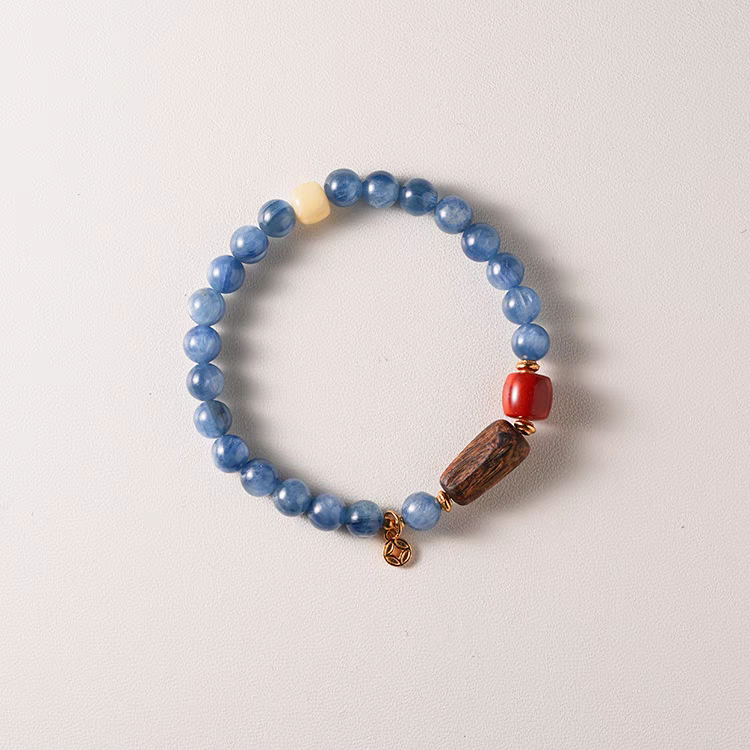 Lán Shuǐ Harmony Bracelet – Blue Aventurine, Yellow Jade & Silver Mala Beads for Wealth & Joy