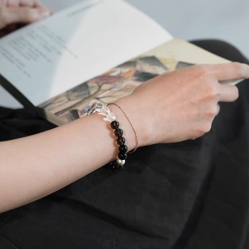 Mò Qīng Guardian Bracelet – Blue Tiger Eye, Smoky Quartz & Clear Crystal Mala Beads for Protection & Mental Clarity