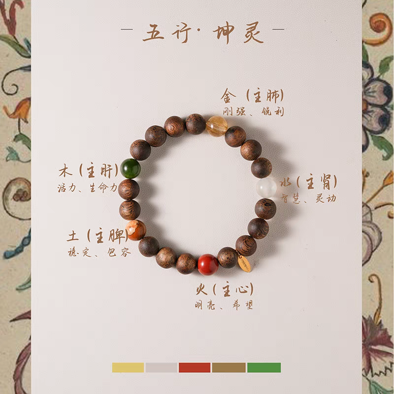 Kunling Gemstone Healing Bracelet Styled in a Natural Setting with Wooden Beads and Amber for Enhanced Clarity