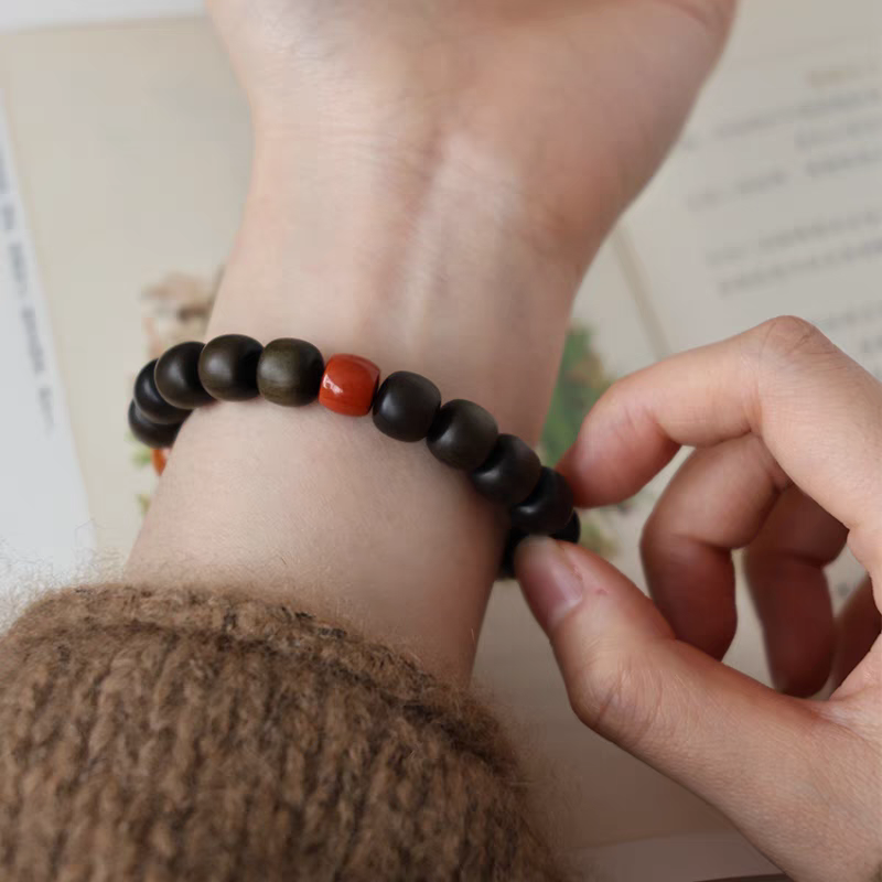 Chanyin Natural Gemstone Healing Bracelet – Black Obsidian and Carnelian with 18k Gold Accents