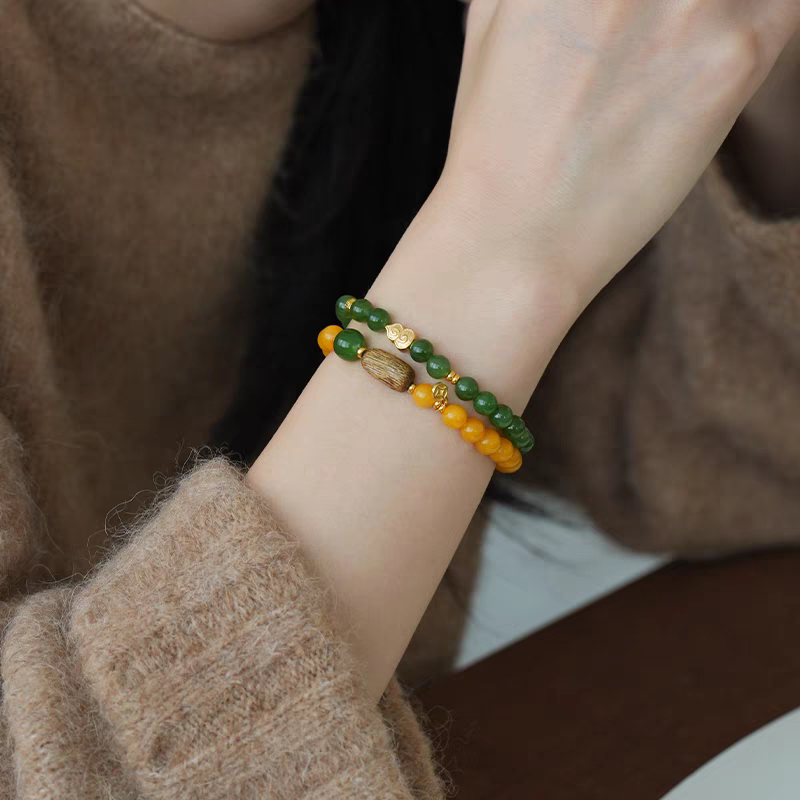 Yanyan Healing Bracelet – Yellow Jade & Green Aventurine with Wooden Element – Natural Gemstone Jewelry