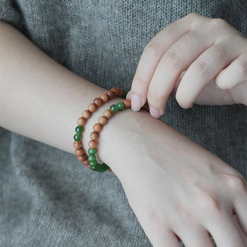 Luoyan Natural Stone Bracelet | Handmade 18k Gold & Green Jade with Sandalwood